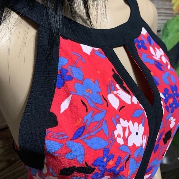 Elle Women’s Red & Black Floral Racer Back Skater Dress Spring Floral Dress 12 - Picture 4 of 6